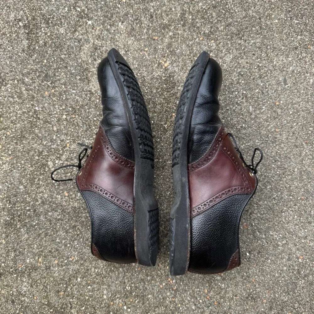 FootJoy Off-Course Saddle Oxford Mens 10 D Black/Brown Leather Lace Up Golf Shoe
